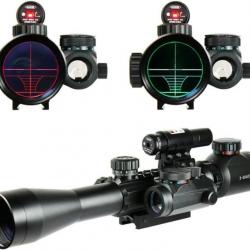 Lunettes de Visée Airsoft 3-9X40EG Chasse Rouge Vert Laser Holographique Riflescope + Viseur d'arme