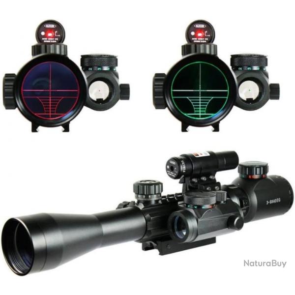 Lunettes de Vise Airsoft 3-9X40EG Chasse Rouge Vert Laser Holographique Riflescope + Viseur d'arme