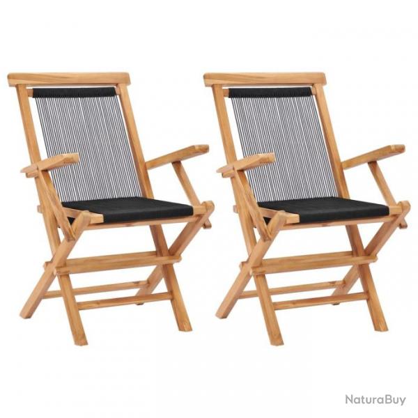 Chaises pliables de jardin 2 pcs Bois de teck solide et corde