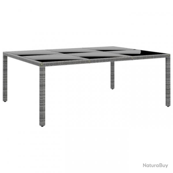 Table de jardin 200x150x75 cm Verre tremp/rsine tresse Gris