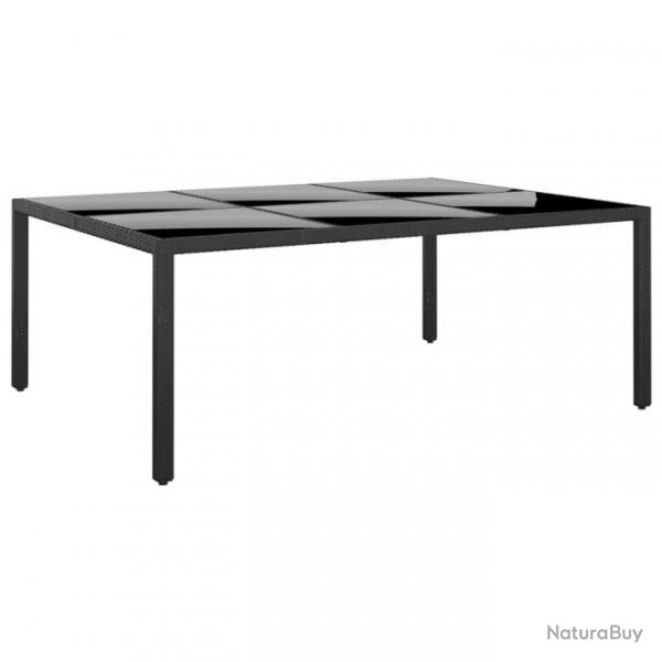 Table de jardin 200x150x75 cm Verre tremp/rsine tresse Noir