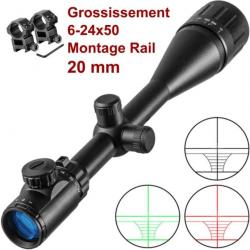 Lunette 6-24x50 +2Colliers Rail 20mm Réticule Vert-Rouge Tir Battue Tactique Lunette de Visée Diana