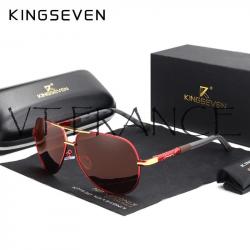 KINGSEVEN Lunettes Soleil Polarisee Aviateur, Couleur: Red/Brown