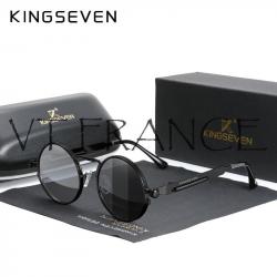KINGSEVEN Lunettes Soleil Polarisee Steampunk, Couleur: Black Photochromic