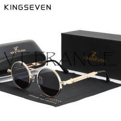 KINGSEVEN Lunettes Soleil Polarisee Steampunk, Couleur: Gold/Gray
