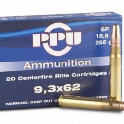 Boite de 20  munitions 9.3x62 PPU  SP 285 gr