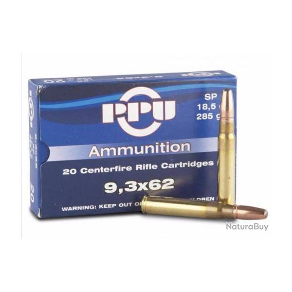 Boite de 20  munitions 9.3x62 PPU  SP 285 gr