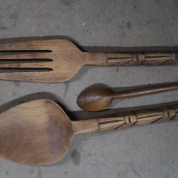 Cuillere et fourchette en bois pour grande gueule deco amusante gadget ustensile de cuisine