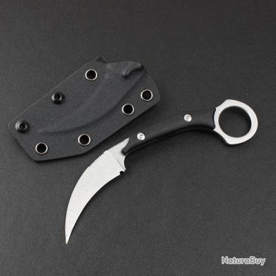 Couteau Karambit Fixe - Lame 12 Cm En Acier D2 - Avec Étui En Cuir - NEUF (Collection/Survie)