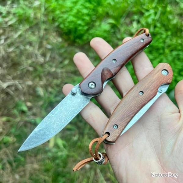 Petit couteau pliant de poche en acier damas camping survie tactique edc #0110