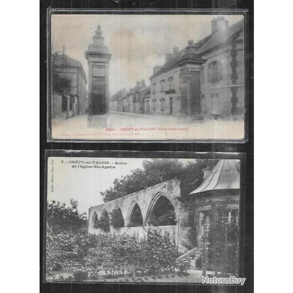 crpy en valois oise cartes postales anciennes lot de 2 cpa , porte saint ladre et ruine sainte-agat