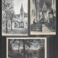 crépy en valois oise cartes postales anciennes lot de 3 cpa , parc de geresmes , église