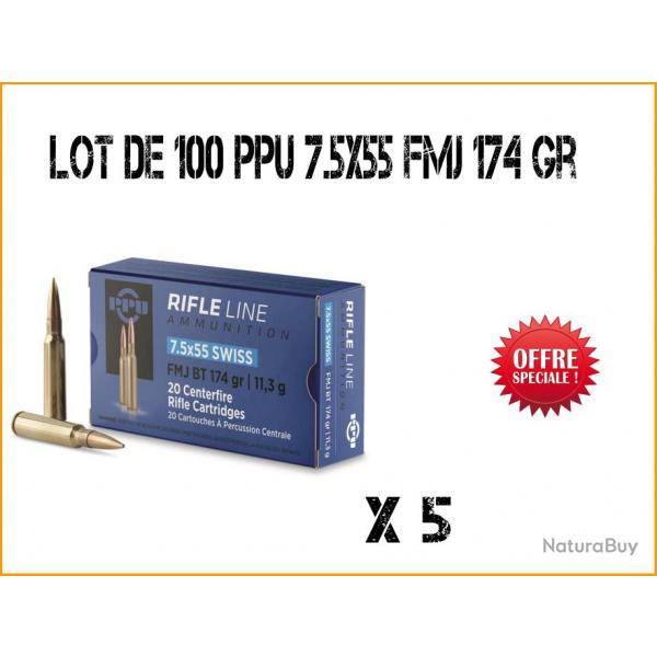 100 Munitions PARTIZAN PPU 7.5x55 11.3gr FMJ 