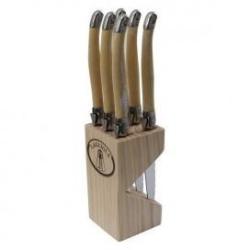 PRADEL EXCELLENCE THIERS BLOC 6 COUTEAUX LAGUIOLE MANCHES FACON CORNE BLONDE