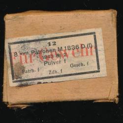 Une boite de 12 cartouches sur clip 3 coups 8x50R LEBEL, ww2 chargement allemand en Belgique 1943