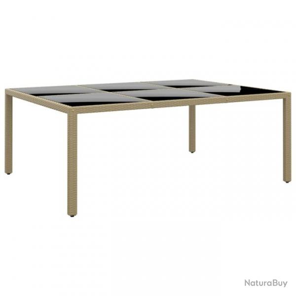 Table de jardin 200x150x75 cm Verre tremp/rsine tresse Beige