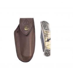 Couteau pliant décor bécasse avec gaine (étui) idéal pour les chasseurs becassiers