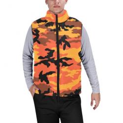 Gilet matelassé type doudoune sans manches avec col montant camouflage orange forest fire
