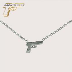 COLLIER FEMME PISTOLET PLAQUE ARGENT