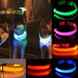 collier pour chien en nylon avec éclairage led pour la nuit animaux taille M 32-50 cm