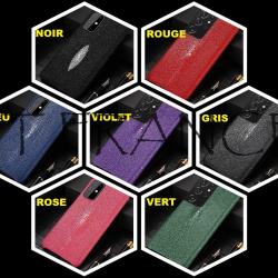 Coque pour Samsung Cuir Raie Galuchat, Couleur: Au Choix, Smartphone: Galaxy S23 Ultra