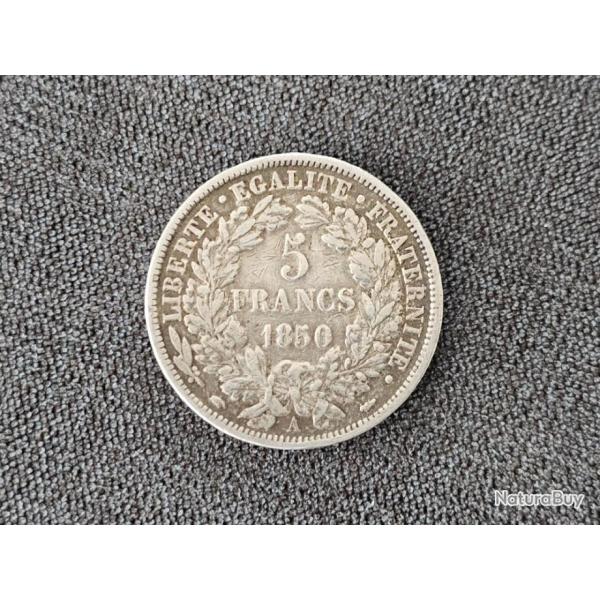 Pice 5 Francs Crs 1850 argent