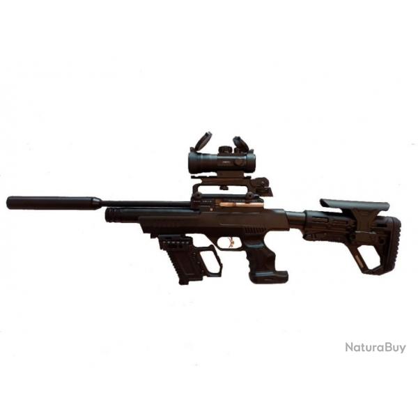 Pistolet PCP KRAL Puncher NP-01-AR15-CHAR + MODRATEUR SON + RED DOT Cal. 4,5 mm ,19,9 joules