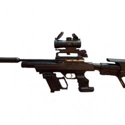 Pistolet PCP KRAL Puncher NP-01-AR15-CHAR + MODÉRATEUR SON + RED DOT Cal. 6,35 mm ,19,9 joules