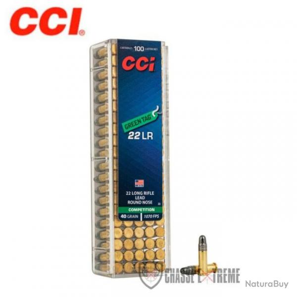 100 Munitions CCI Green Tag Cal 22Lr 40G Round Nose Plomb