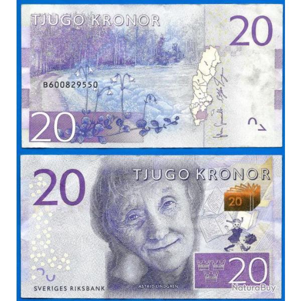 Suede 20 Couronnes 2015 Billet Astrid Lindgren Kronor Sveriges Sweden Couronne