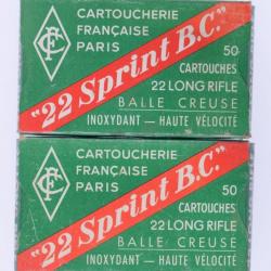 2 boite de 50 cartouches "collection" .22 LONG RIFLE CARTOUCHERIE FRANCAISE "SPRINT B.C"