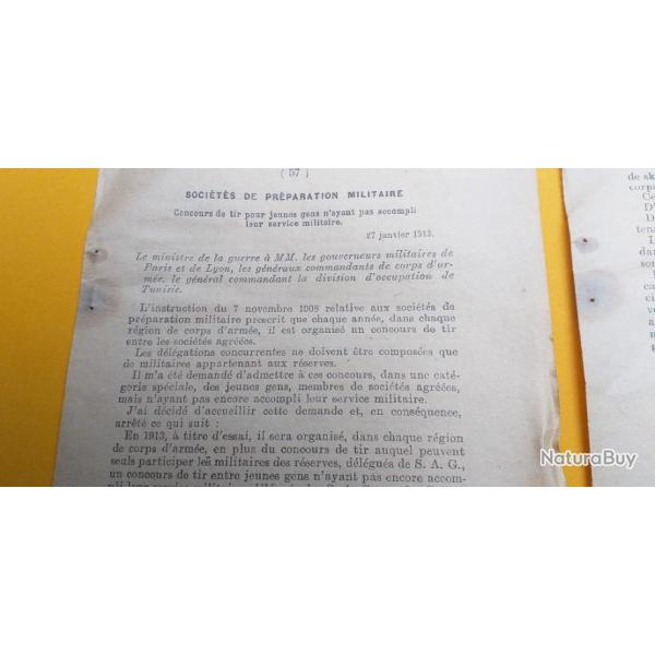 MILITARIA 1913 DOCUMENT PRPARATION CONCOURS DE TIR / BREVET DE SKIEUR MILITAIRE