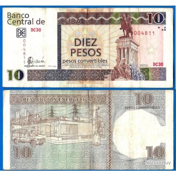 Cuba 10 Pesos Convertibles 2006 Que Prix + Port Billet Kuba Pesos Cuc Peso Convertible