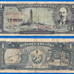 Cuba 1 Peso 1957 Jose Marti Billet Pesos