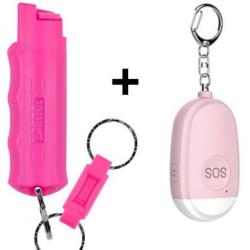 PROMO - Pack Pink - Bombe Lacrymogène Rose + Alarme personnelle Rose 130 décibels