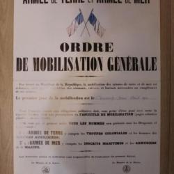 Affiche Ordre de mobilisation générale 14/18 - Première Guerre Mondiale