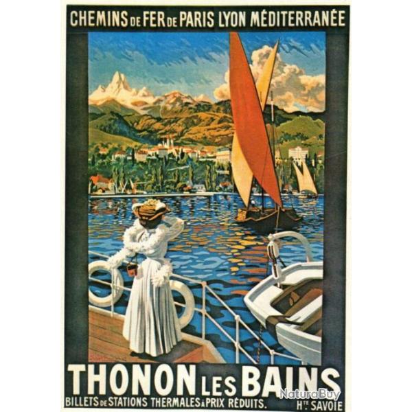 CPM THONON-les-BAINS - repro affiche Chemin-de-Fer - train, voilier, illustrateur, publicit.