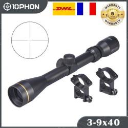 3-9x40 Lunette Visee Chasse Vue Optique 1/4 MOA Garantie 5 ans Tube 25.4mm + Rail