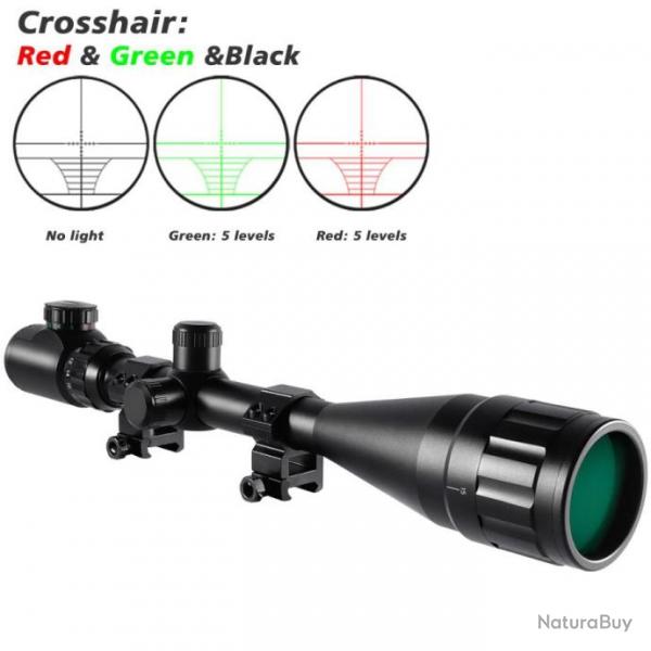 Lunette Chasse 6-24x50 Rglable Lumire Rouge verte porte Tactique Rticule Optique + Rail Offert