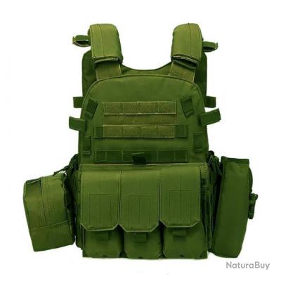 Gilet Tactique Type Vert Nylon Avec Pochette Molle Tactical