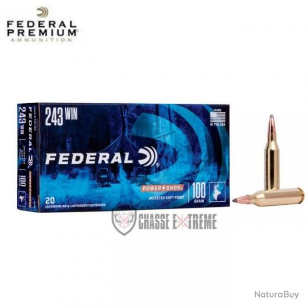 20 Munitions FEDERAL Power Shok Cal 243 Win 100Gr Soft Point