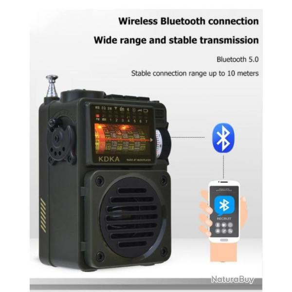 Radio Portable Bluetooth 5.0 Bande Complte Rcepteur Caisson Basses  Lecteur Carte TF Numrique