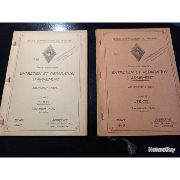 2 manuels  sur l' entretien et rparation d'armement 1948