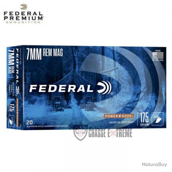 20 Munitions FEDERAL Power Shok Cal 7mm Rem 175Gr Jacketed Soft Point