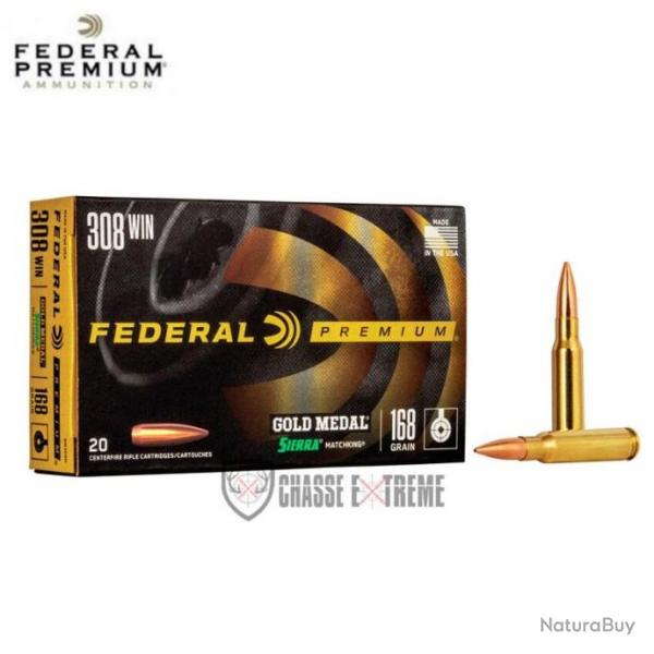 20 Munitions FEDERAL Gold Medal Cal 308 Win 168Gr Sierra MatchKing BTHP