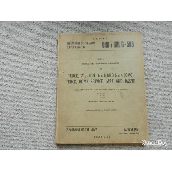 department of the army US-catalogue pices dtaches pour vhicule GMC - aot 1951