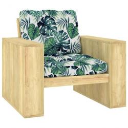 Chaise de jardin et coussins motif feuilles Pin imprégné