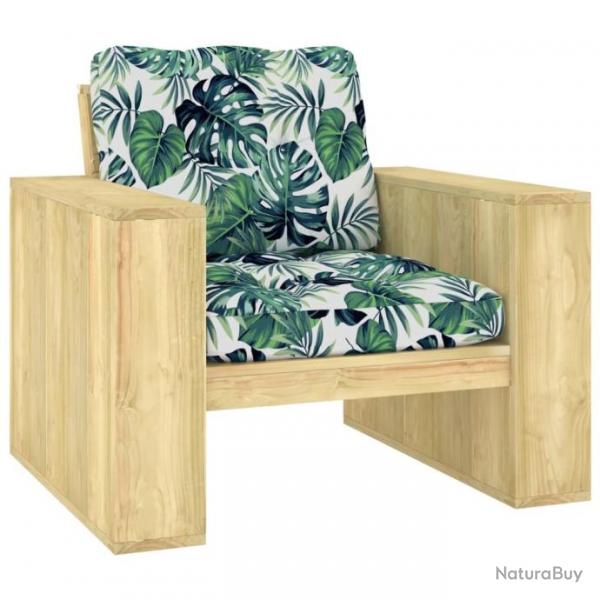 Chaise de jardin et coussins motif feuilles Pin imprgn