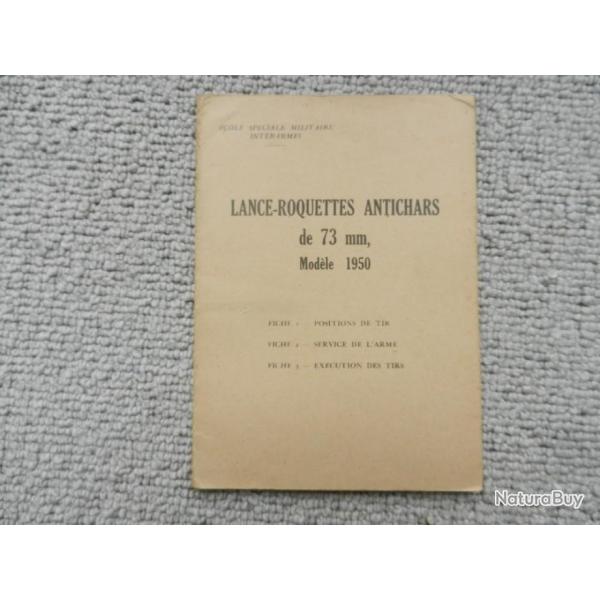 notice militaire Lance Roquettes Antichars de 73mm modle 1950 - cole spciale militaire interarmes