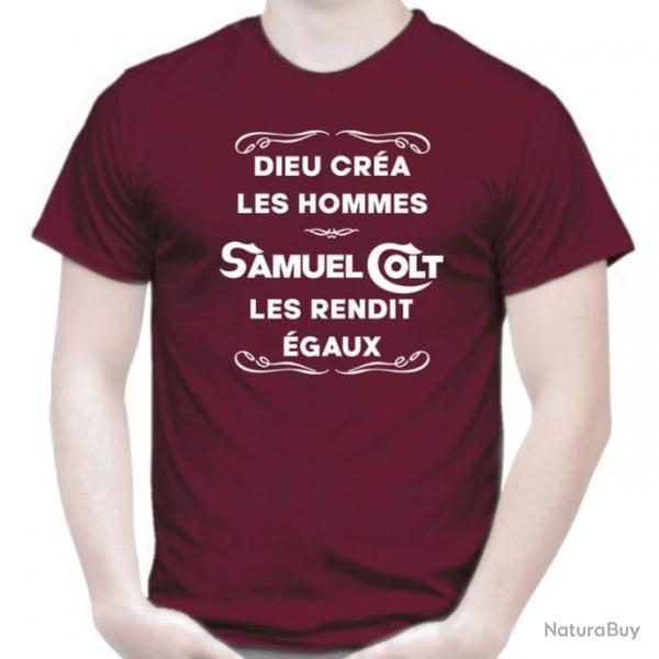 T-SHIRT - DIEU CRA LES HOMMES, SAMUEL COLT - Dicton humour tir cible revolver Navy Army 45 Paterson